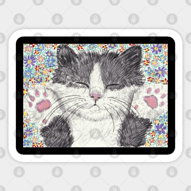 Cute  kitten paws up flower art Sticker by SamsArtworks